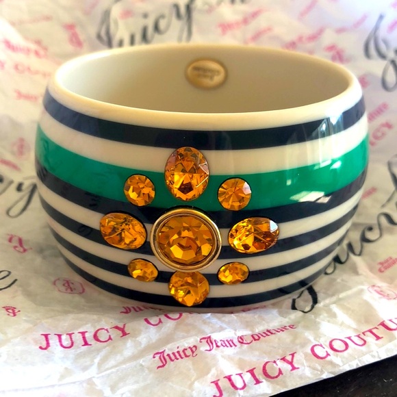 Juicy Couture Jewelry - 💎Juicy Couture Resin Rhinestone Striped Wide Cuff Bracelet Vintage